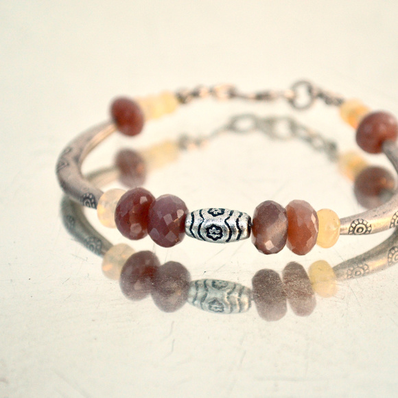 Chocolate Moonstone Opal Welo Sterling Bracelet - Picture 3 of 6